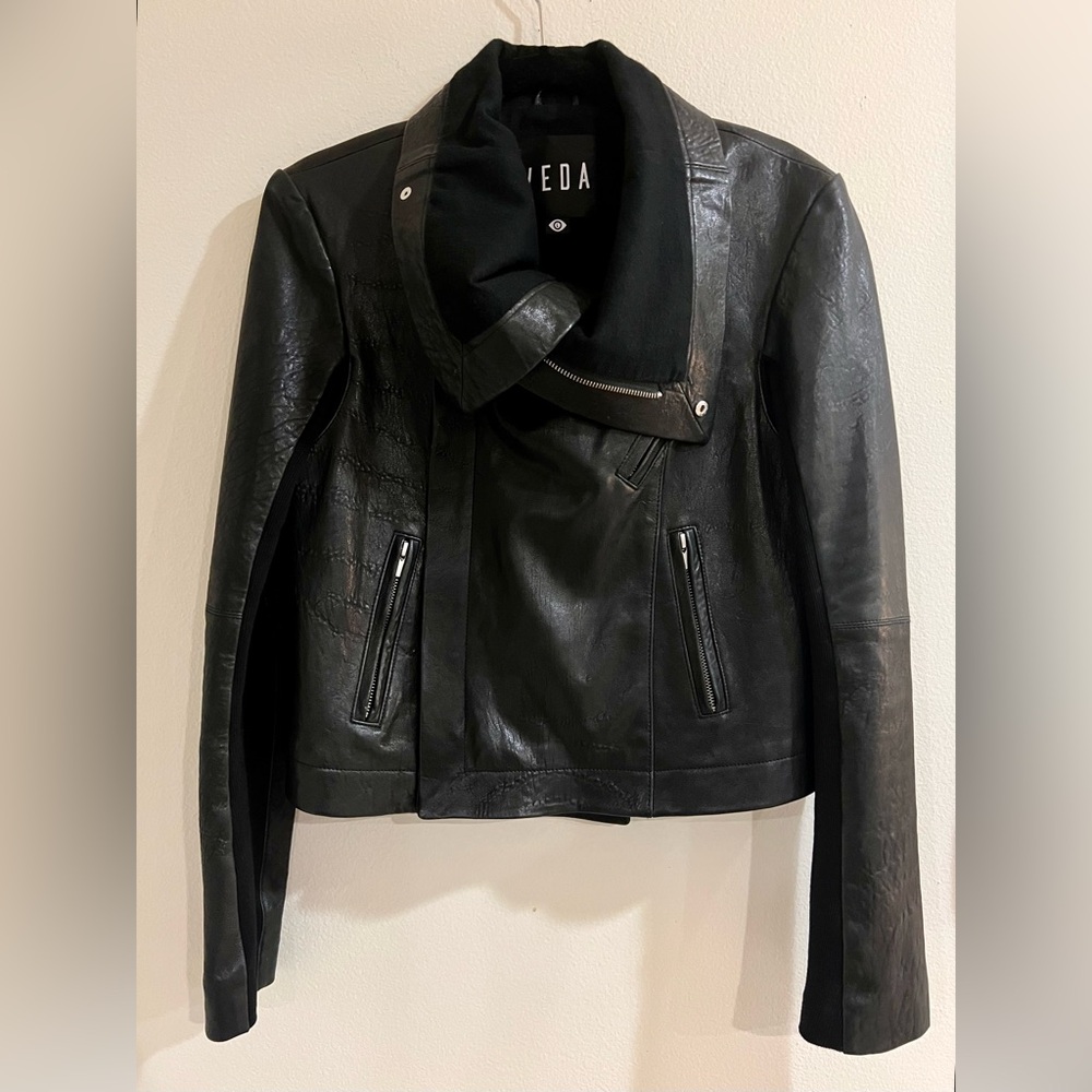 RESERVED LISTING Veda Black Leather Jacket Max Classic Large L Lambskin Moto - Picture 5 of 15